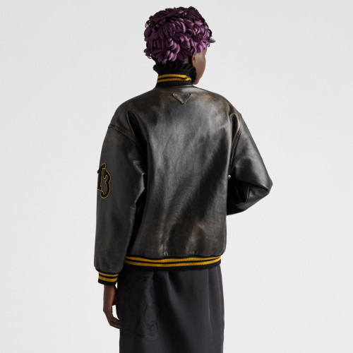 NIGO Prada Men's And Women's Spring And Autumn Retro Funky Leather Flight Jacket Zip Logo College Style Long Sleeve Zip Jacket Ngvp #nigo9783