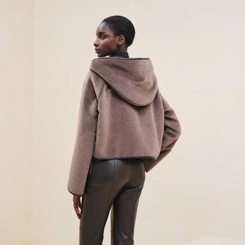 NIGO Hermes Women's Autumn And Winter Fashionable A Silhouette Leather Buckle Hooded Jacket Short Fashion Casual Temperament Coat Ngvp #nigo9786