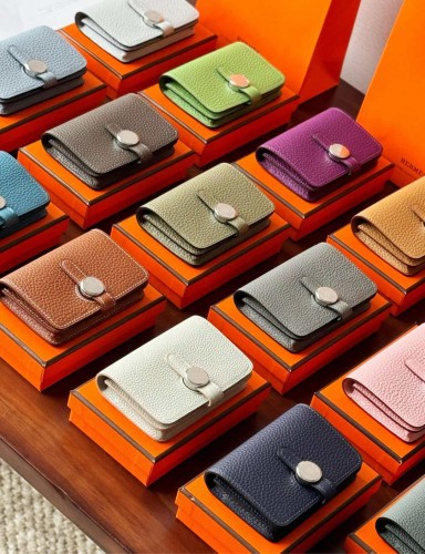 NIGO Hermes Dogon Women's Silver Buckle Togo Cowhide Solid Color Card Case Wallet Bag Bags #nigo74813