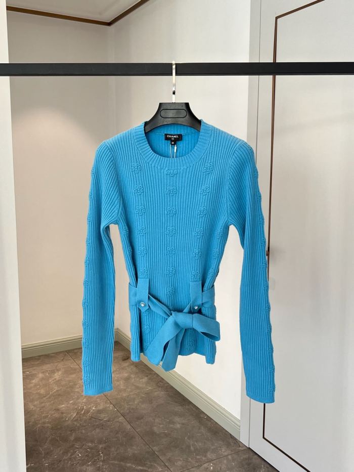 NIGO Chanel Women's Spring and Autumn Solid Color Double C Knitted Belt Sweater #nigo74816