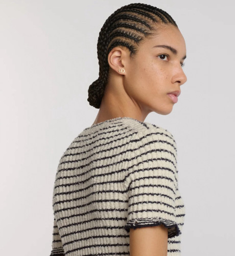 NIGO DIOR Women's Summer Logo Letter Printed Striped Round Neck Knit Short Sleeve T-Shirt #nigo74843