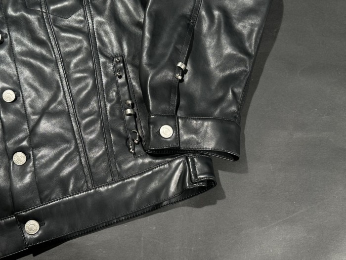 NIGO Balenciaga Men's Spring And Fall Rivets Perforated Solid Color Lapel Single-Breasted Loose Long-Sleeved Leather Jacket #nigo71819