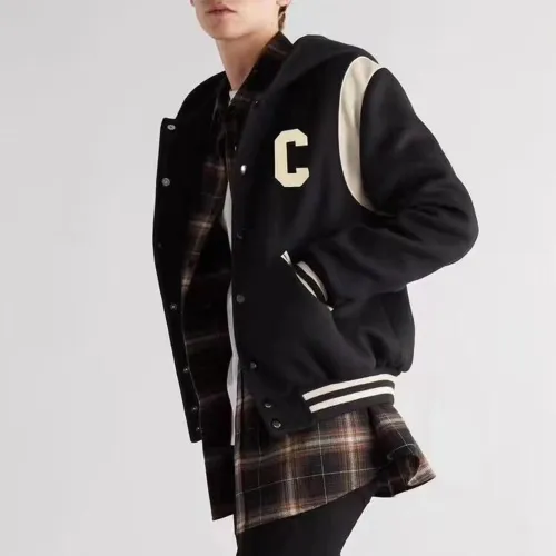 NIGO Celine Men's Spring And Autumn Colour Blocking Casual Single-breasted Jacket Logo Wool Blend Hooded Baseball Coat Jacket #nigo71844