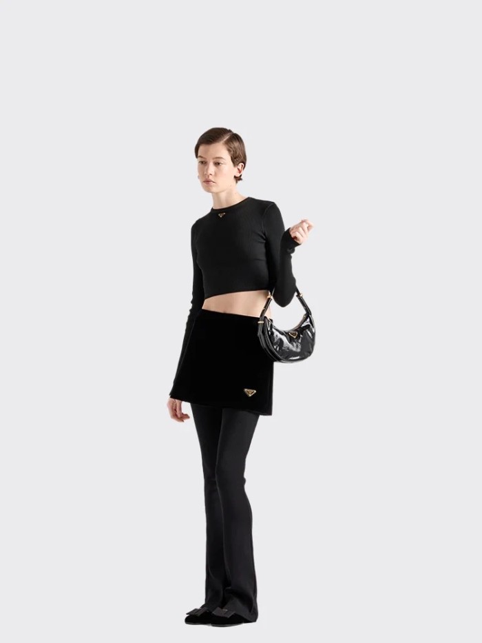 NIGO Prada Women's Spring and Autumn Solid Color Ribbed Logo Printed Round Neck Long Sleeve Knit Sweater #nigo74924