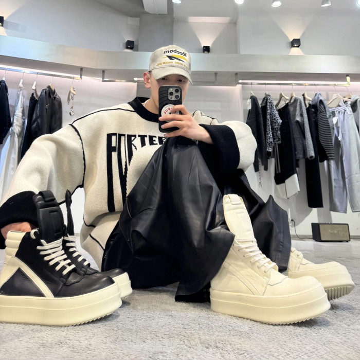 NIGO Rick Owens Men's And Women's Trend Models Inverted Triangle Thick Bottom Heightening High-top Shoes Autumn And Winter New Lace-up Boots Ngvp #nigo9861