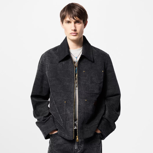 NIGO Louis Vuitton Men's Spring and Fall Black Embossed Pattern Spliced Zipper Long Sleeve Jacket #nigo74969