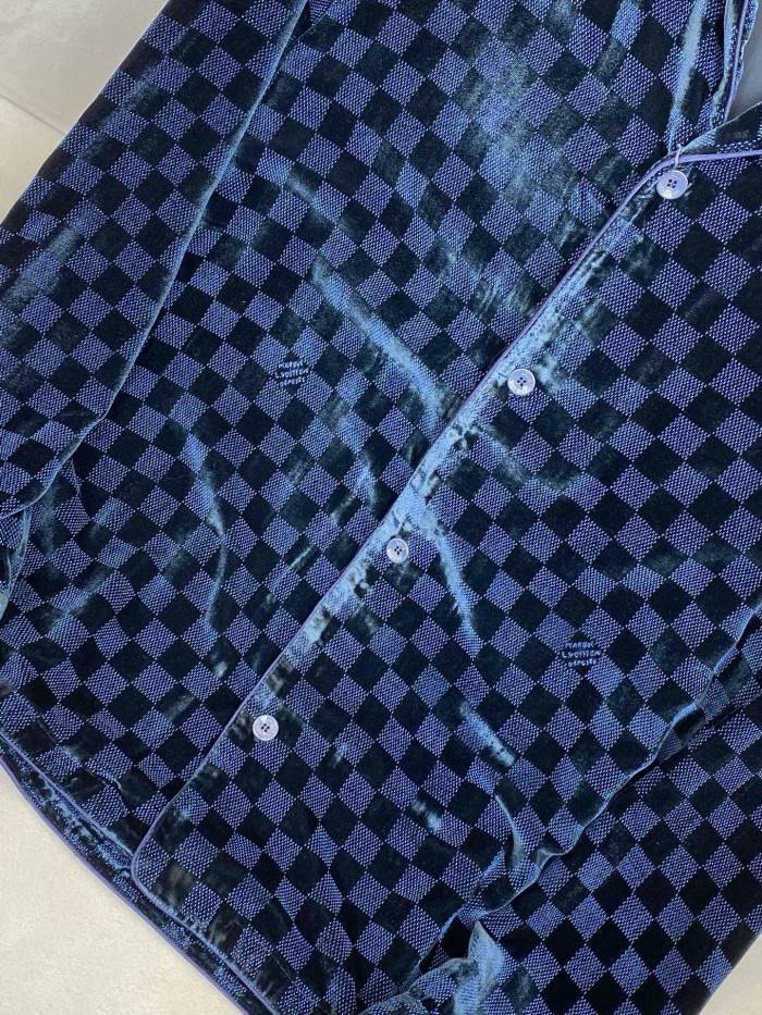 NIGO Louis Vuitton Men's Spring and Autumn Solid Color Plaid Printed Lapel Single Breasted Loose Long Sleeve Shirt #nigo74987