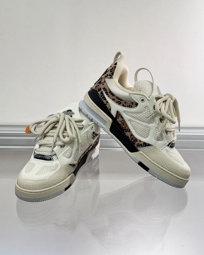 NIGO Louis Vuitton LV Skate Men's Colorblocked Calfskin Round Toe Low Top Lace Up Casual Board Shoes #nigo74995