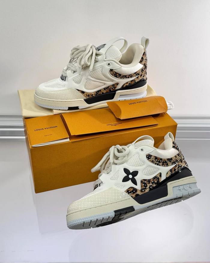 NIGO Louis Vuitton LV Skate Men's Colorblocked Calfskin Round Toe Low Top Lace Up Casual Board Shoes #nigo74995