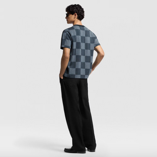NIGO Louis Vuitton Men's and Women's Summer Checkerboard Printed Beaded Logo Printed Round Neck Short Sleeve T-Shirt #nigo75187