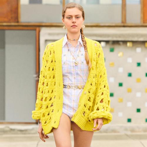NIGO Chanel Women‘s Spring and Autumn Solid Color Skeleton Knit V-Neck Long Sleeve Jacket #nigo75196