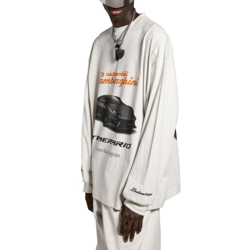NIGO Balenciaga x Lamborghini Men's and Women's Summer Car Print Round Neck Pullover Drop Shoulder Regular Fit Cotton Long Sleeve T-Shirt #nigo75253