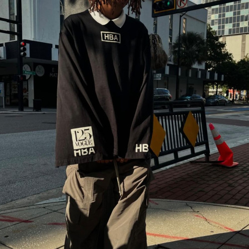 NIGO HOOD BY AIR Men's Retro Printed Letter Oversize Long Sleeve Round Neck T-shirt High Street Spring Summer Versatile Tops  Ngvp #nigo9953