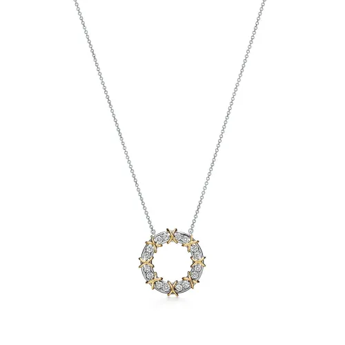 NIGO Tiffany & Co. Women's Jean Schlumberger By Tiffany Collection Sixteen Stone Narrow Necklace With Diamonds Round Pendant Necklace Accessories Ngvp #nigo9947