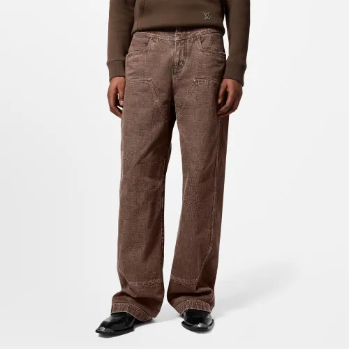NIGO Louis Vuitton Men's Spring Autumn Brown Washed Effect Zipper Closure Straight Leg Jeans Pants #nigo75359
