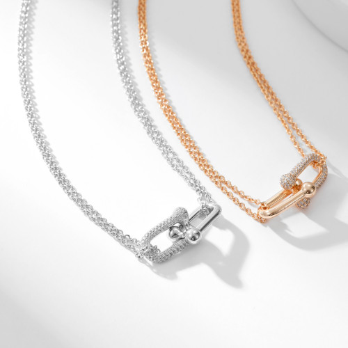 NIGO Tiffany & Co. Women's Double Chain Buckle Necklace Luxury Diamond Style Casual Necklace Jewelry Accessories #nigo75462