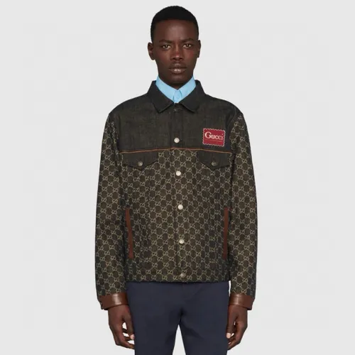 NIGO Gucci Men's Fall And Winter Brown Logo Applique Single Breasted Long Sleeved Denim Jacket #nigo75454