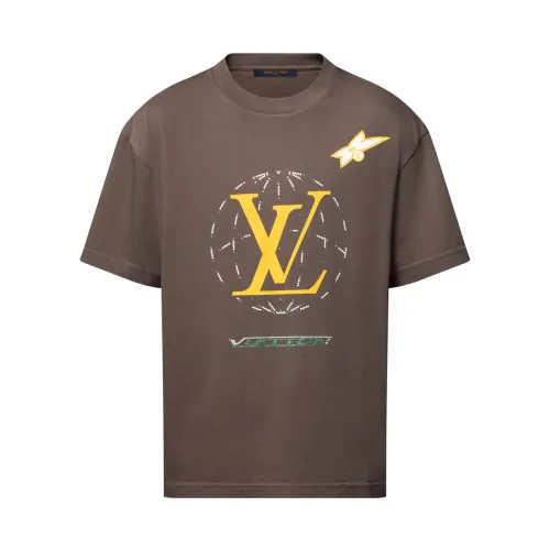 NIGO Louis Vuitton Men's Summer Graphic Print Round Neck Brown Cotton Short Sleeve T-Shirt #nigo75494