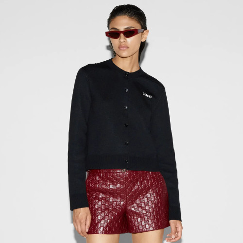 NIGO Gucci Women's Spring And Summer Solid Color Wool Blend Jacquard Single Breasted Long Sleeved Knit Cardigan Jacket #nigo75552