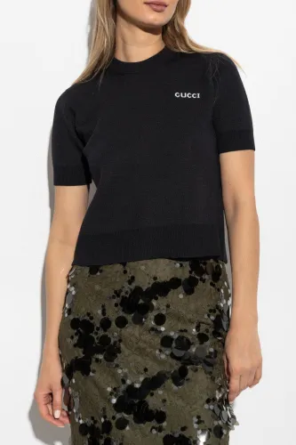 NIGO Gucci Women's Summer Solid Color Appliqued Knit Sweater Back Single Breasted Design Short Sleeve T-Shirt #nigo75551