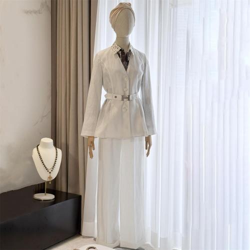 NIGO Hermes Women's Spring And Summer Solid Color Linen Material V-neck Single Breasted Drawstring Waist Long Sleeved Blazer Jacket Casual Pants Suit Set #nigo75616