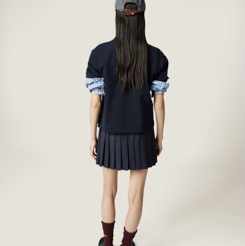 NIGO MiuMiu Women's Summer Classic Deep Blue Pleated Skirt - Academy Style Short Dress with Checkerboard Waistband & Delicate Ruffles #nigo75715
