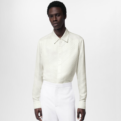NIGO Louis Vuitton Men's Spring And Summer Solid Color Letter Print Silk Single Breasted Long Sleeved Shirt #nigo75855