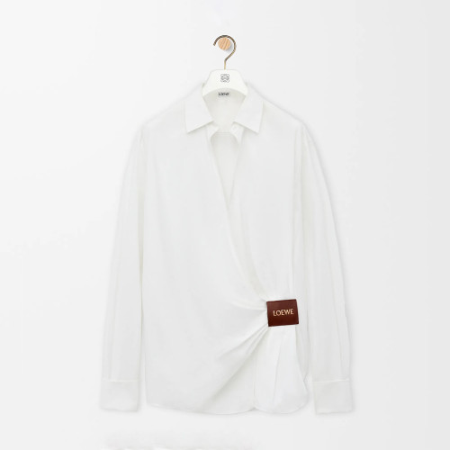 NIGO Loewe Women's Spring/Summer Solid Color V-Neck Side Belt Embossed Asymmetric Long Sleeve Shirt #nigo75856