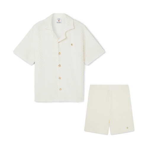 NIGO Casablanca Men's Summer Solid Color Single Breasted Knit Short Sleeve Shirt Lace Up Casual Shorts Set Suit #nigo75965