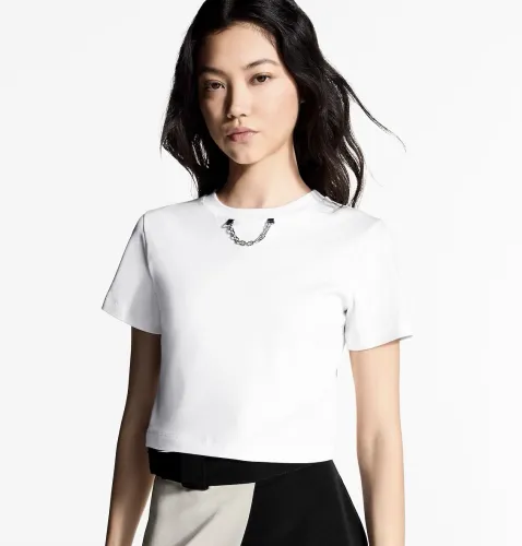 NIGO Louis Vuitton Women's Spring And Summer Airbrush Effect Short Top Modern Lv Chain Cotton Round Neck Fashion Casual T-Shirt #nigo75994