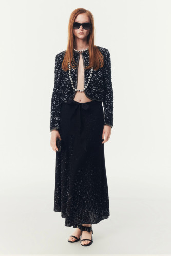 NIGO Chanel Women's Spring And Summer Black Temperament Elegant Cape Short Sequins Tweed Jacket Long Straight Thin Long Skirt Suit Set Ngvp #nigo1345