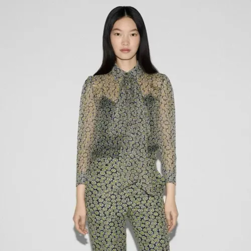 NIGO Gucci Women's Floral Printing Lapel Loose Solid Color Spring Summer Autumn Silk Long Sleeve Shirt Ngvp #nigo1414