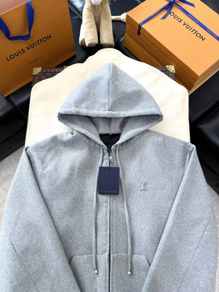 NIGO Louis Vuitton Men's Spring and Autumn Solid Color Wool Fabric Hooded Zipper Long Sleeve Jacket #nigo76269