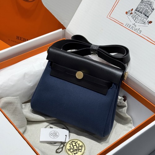 NIGO Hermes H -Mini Herbag Women's Color Blocking Metal Buckle Canvas and Cowhide Handbag Shoulder Satchel Bag Bags #nigo76411