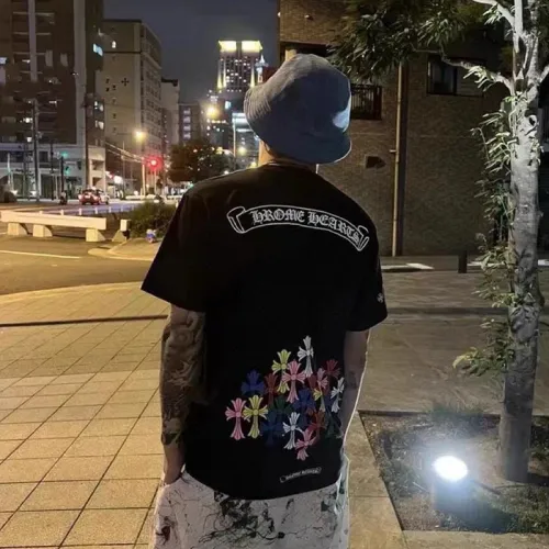NIGO Chrome Hearts Men's Women's Summer Tide Sanskrit Letters Colourful Cross Logo Short-Sleeved T-Shirt Round Neck Short-Sleeved Casual T-Shirt #nigo81147