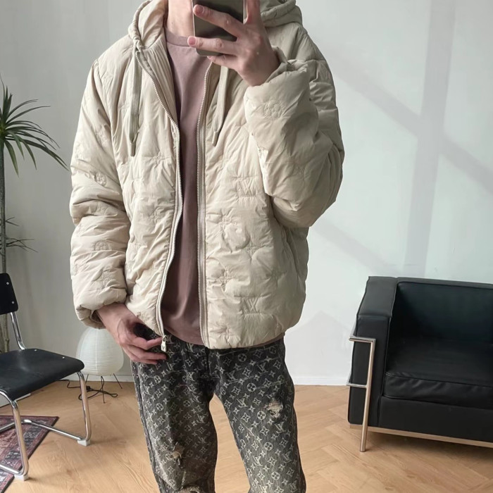 NIGO Louis Vuitton MONOGRAM Quilted Hooded Belted Jacket Women's And Men's Autumn and Winter Embroidered Letter Printed Solid Color Hooded Zipper Long Sleeve Cotton Jacket #nigo76429