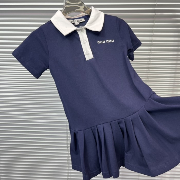 NIGO MiuMiu Kid's Logo Embroidered Colorblocked Shirt Neck Mini Short Sleeve Dresses #nigo31362
