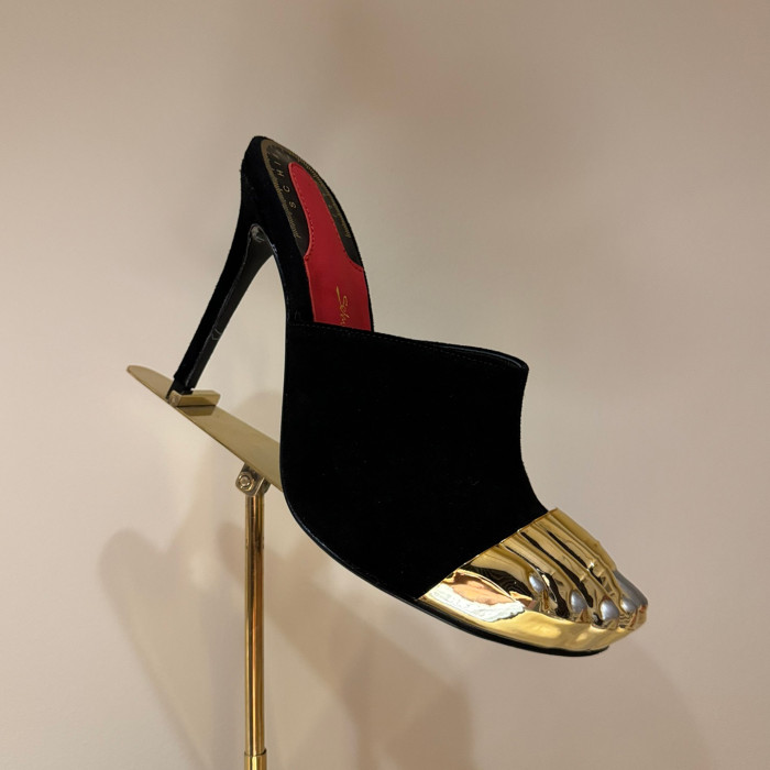 NIGO Schiaparelli ﻿Women's Retro Metal Toe Sandals Solid Color Leather Fashion High Heels Casual Shoes Ngvp #nigo1516