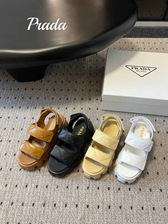 NIGO Prada Monolith Nappa Leather Sandals Women's Spring Summer Fashion Casual Solid Colour Sandals Buckle Thick Bottom Shoes #nigo81217