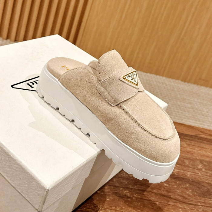 NIGO Prada Women's Spring And Summer Solid Color Suede Round Head Overfoot Leather Birkenstocks Slippers Shoes #nigo76559