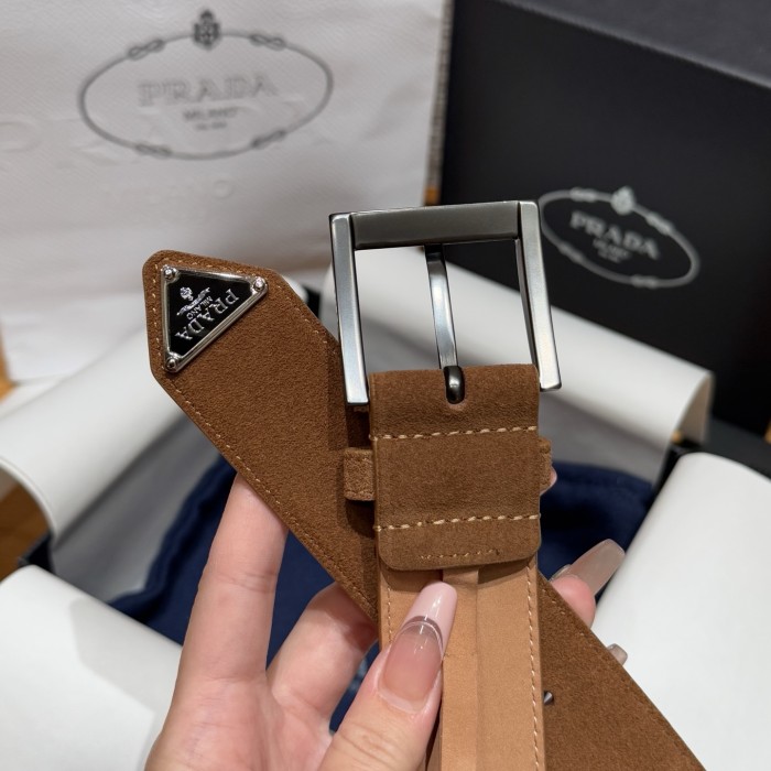 NIGO Prada Men's Suede Belt Silver Gold Rose Gold Logo Embellishment Jewelry Accessories #nigo81219