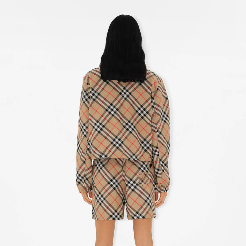 NIGO Burberry Women's Autumn Reversible Plaid Twill Jacket Equestrian Rider Logo Applique Fashion Loose Casual Trend Drawstring Hooded Jacket  #nigo81227