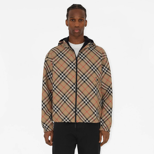 NIGO Burberry Men's Spring & Autumn Reversible Two Wear Plaid Jacket Equestrian Rider Logo Classic Drawstring Hooded Jacket #nigo81224