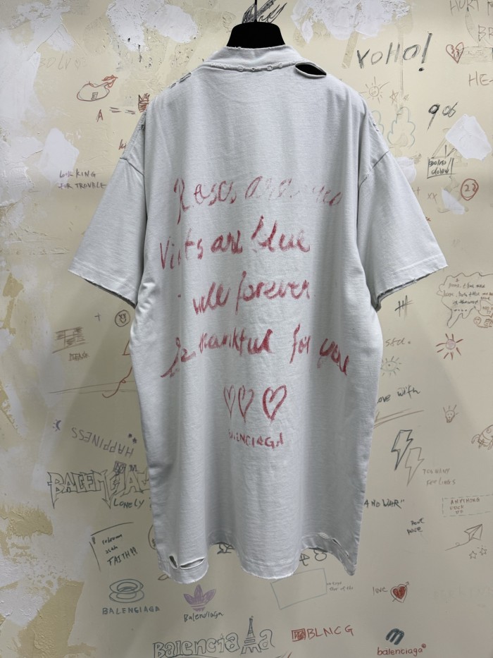 NIGO Balenciaga Lipstick Valentines Women's Faded Washed White Black Vintage Plain Knit Silhouette T-shirt Fashion Casual Versatile T-shirt #nigo76611