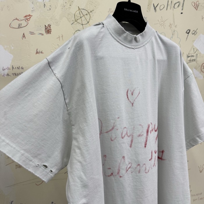 NIGO Balenciaga Lipstick Valentines Women's Faded Washed White Black Vintage Plain Knit Silhouette T-shirt Fashion Casual Versatile T-shirt #nigo76611