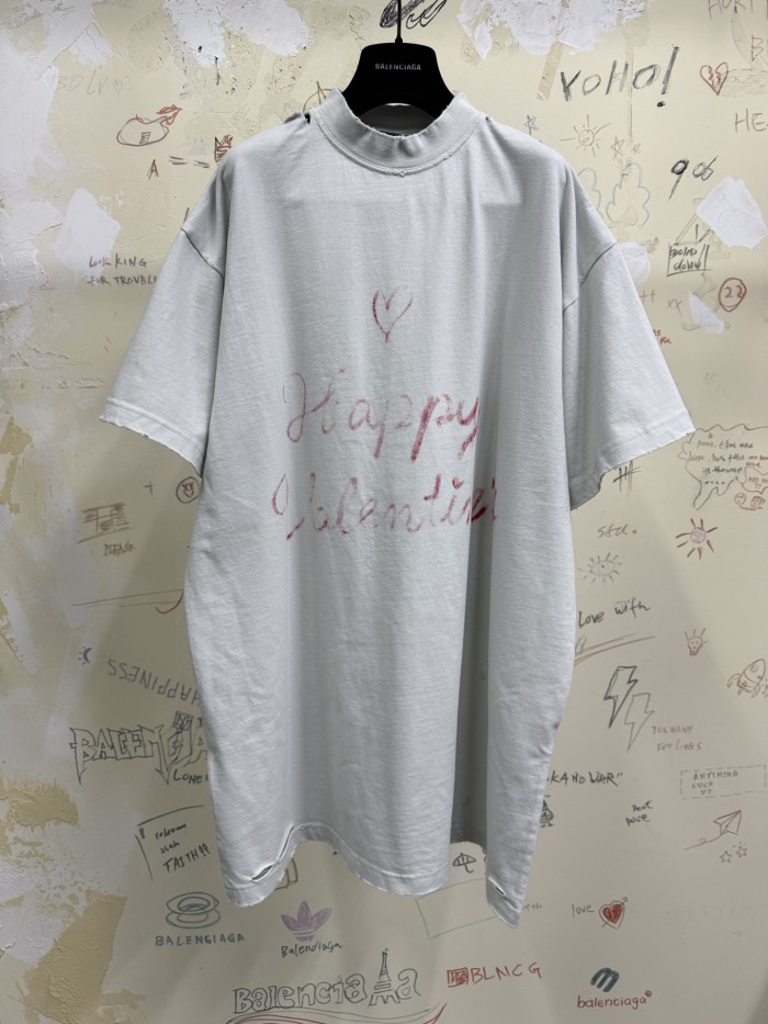 NIGO Balenciaga Lipstick Valentines Women's Faded Washed White Black Vintage Plain Knit Silhouette T-shirt Fashion Casual Versatile T-shirt #nigo76611