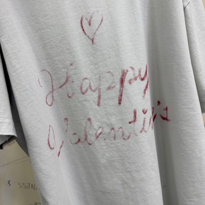 NIGO Balenciaga Lipstick Valentines Women's Faded Washed White Black Vintage Plain Knit Silhouette T-shirt Fashion Casual Versatile T-shirt #nigo76611