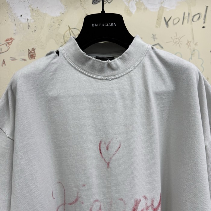 NIGO Balenciaga Lipstick Valentines Women's Faded Washed White Black Vintage Plain Knit Silhouette T-shirt Fashion Casual Versatile T-shirt #nigo76611