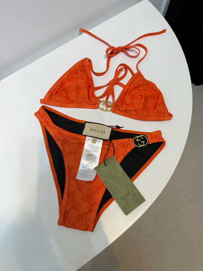 NIGO Gucci Women's Summer Logo Print Solid Color Stretch Knit Bikini Swimsuit Set Suit #nigo76624