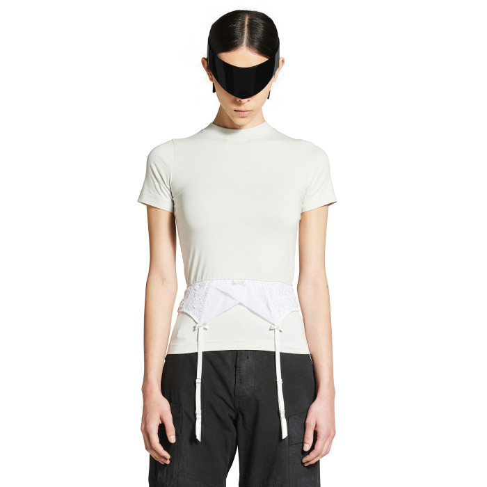 NIGO Balenciaga Lingerie T-shirt Women‘s Spring/Summer Faded Black White Stretch Plain Knit Tee Casual Bow Lace Splicing Slim Fit Tee Ngvp #nigo1582